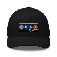 a black hat with the word leaf on it